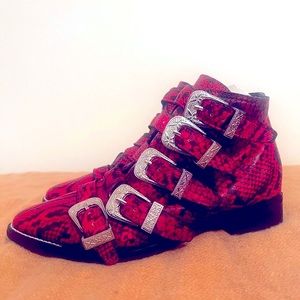 Top Shop Red Faux Python Ankle Bootie